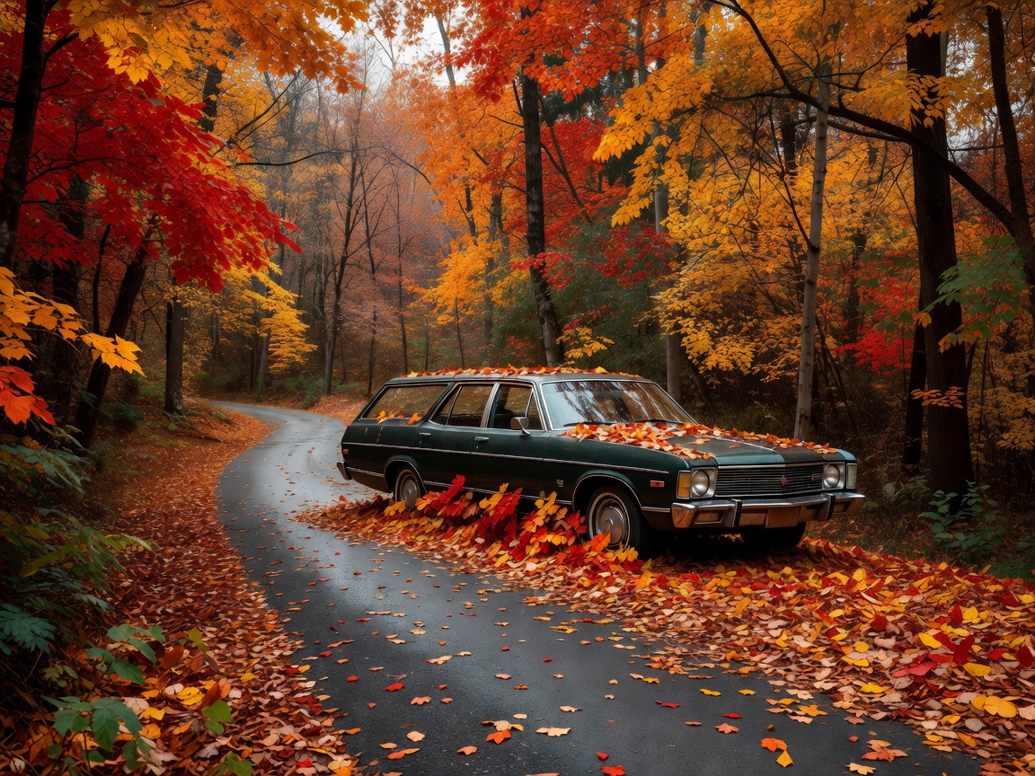 Fahrzeug im Herbstlaub