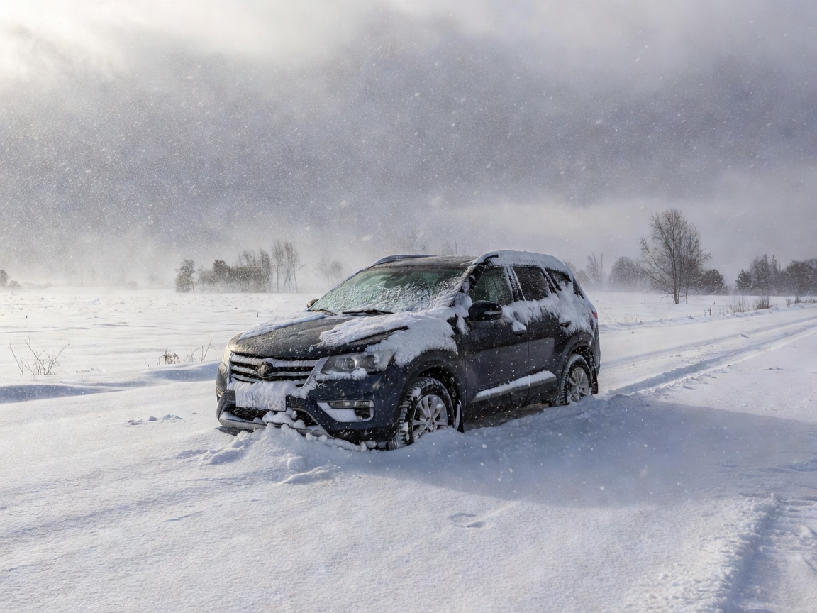 Fahrzeug im Winter mit Schneeresten