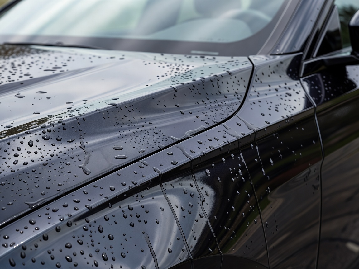 Wasserperlen auf Fahrzeuglack nach Außenwäsche